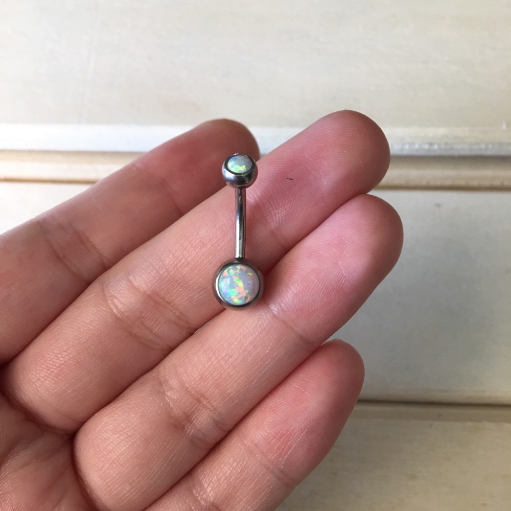Double Opal Belly Button Ring - Picture 2 of 2